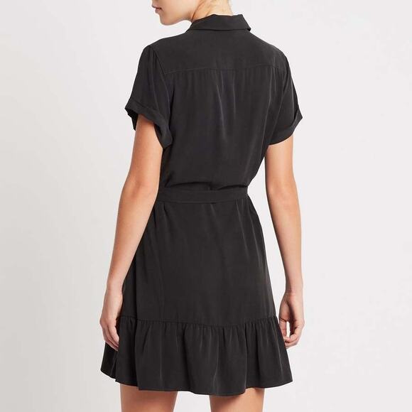 Paige Callan Black Button Front Short Sleeve Belted Pleated Hem Mini Dress Small - Picture 10 of 10